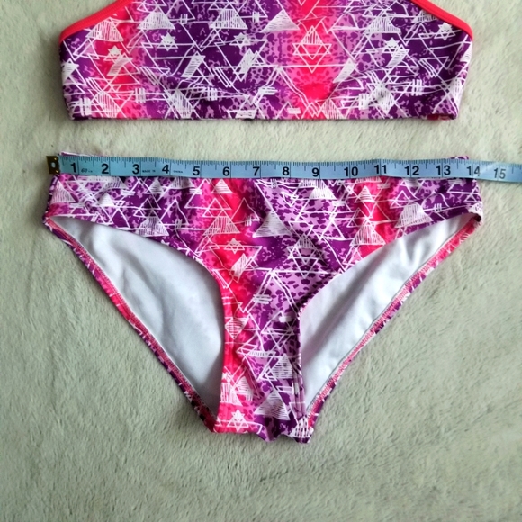 AQUA BLU Australia Teen Geometric Print Halter Bikini Set Girls Size 14 - Picture 8 of 10